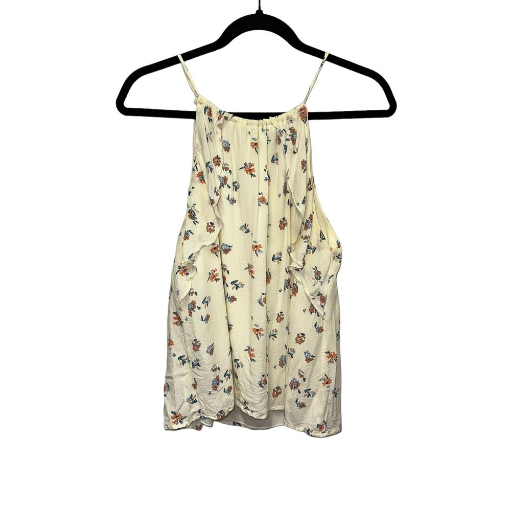 Jun & Ivy Floral Tank Top Small Cream Boho Flowy Cami Spaghetti Strap